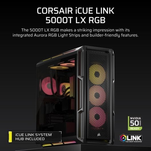 Corsair iCUE LINK 5000T LX RGB Mid Tower EATX Cristal Templado USB-C Negra