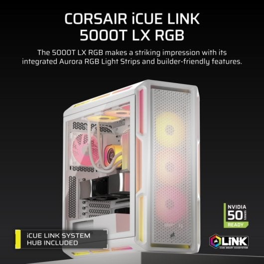 Corsair iCUE LINK 5000T LX RGB Mid Tower EATX Cristal Templado USB-C Blanca