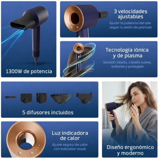 Sèche-cheveux Professionnel Ionique Origial CARE&BEAUTY HAIR ION PRO 1300W 3 Températures 3 Vitesses avec Accessoires