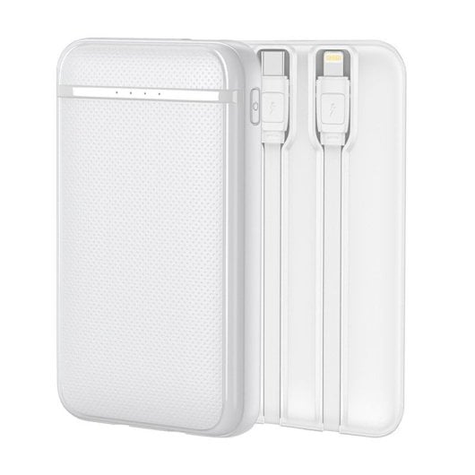 Cool Bateria Externa Power Bank 5000mAh com Cabos USB-C / Lightning Branca