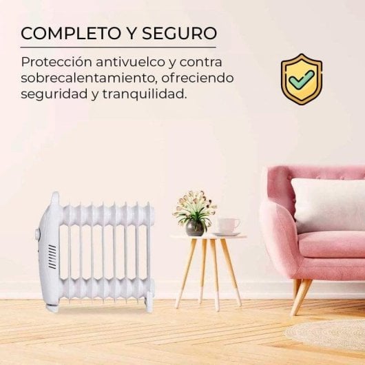 Yoevu Mini Radiador de Aceite 1000W con 9 Elementos y Protección Contra Sobrecalentamiento Blanco