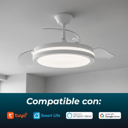 Yoevu Espartan Ventilador de Techo con Luz LED y Aspas Retractiles 107cm Blanco