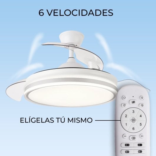 Yoevu Eos Plus Ventilador de Techo con Luz LED 7200lm y Aspas Retráctiles 180cm 72W Blanco