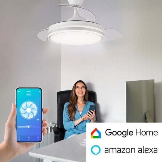 Yoevu Eos Plus Ventilador de Techo con Luz LED 7200lm y Aspas Retráctiles 180cm 72W Blanco