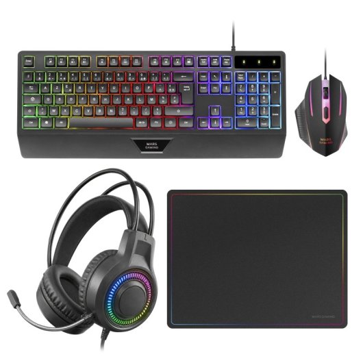 Mars Gaming MCP124PRO Combo RGB 4in1 Tastatur H-Mech Maus Kopfhörer Mousepad Französisch Schwarz