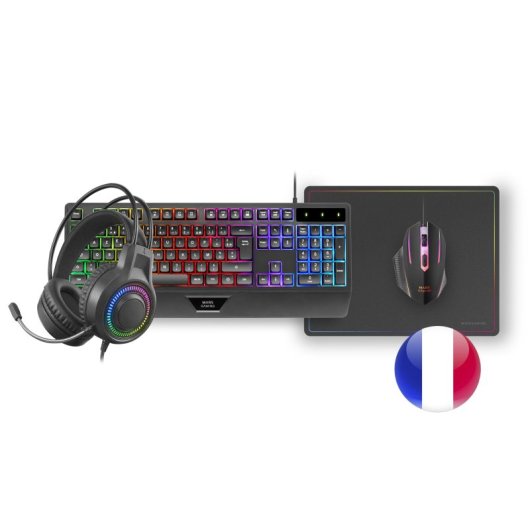 Mars Gaming MCP124PRO Combo RGB 4in1 Tastatur H-Mech Maus Kopfhörer Mousepad Französisch Schwarz