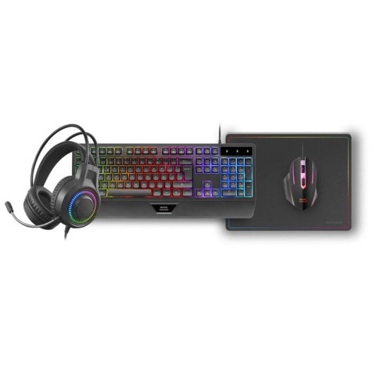 Mars Gaming MCP124PRO Combo RGB 4en1 Teclado H-Mech Ratón Auriculares Alfombrilla Español Negro