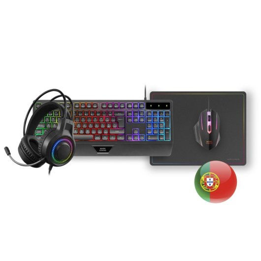 Mars Gaming MCP124PRO Combo RGB 4en1 Teclado H-Mech Ratón Auriculares Alfombrilla Portugués Negro