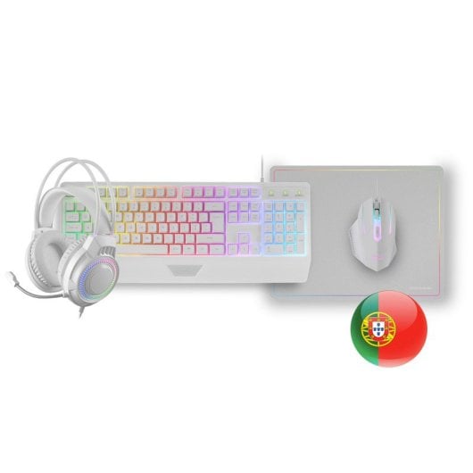 Mars Gaming MCP124PRO Combo RGB 4-em-1 Teclado H-Mech + Rato + Headset + Tapete Brancos (PT)