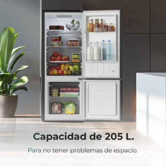 Frigorífico Cecotec Bolero CoolMarket Combi 205 DF Black E 205L LED Fast Cooling Puerta Reversible Negro