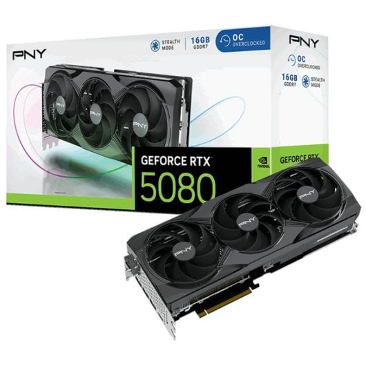 PNY GeForce RTX 5080 Overclocked Triple Fan 16GB GDDR7 Reflex 2 RTX AI DLSS4