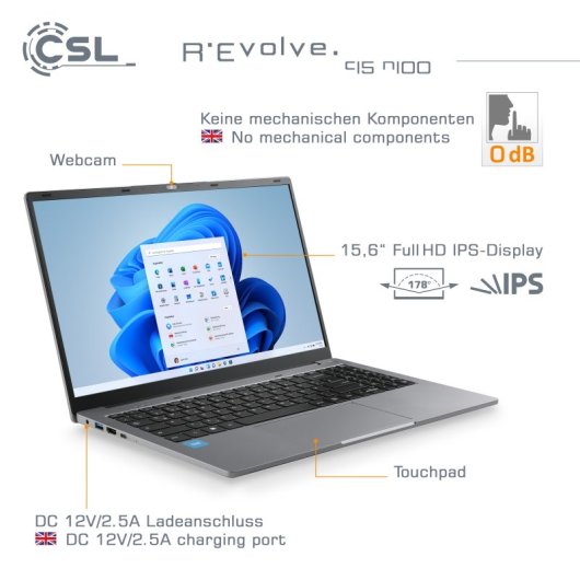 CSL Notebook R'evolve C15 V4 Intel N100 / 8GB / 500GB SSD / Windows 11 Home (DE)