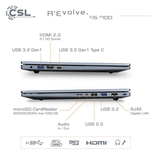 CSL Notebook R'evolve C15 V4 Intel N100 / 8GB / 500GB SSD / Windows 11 Home (DE)