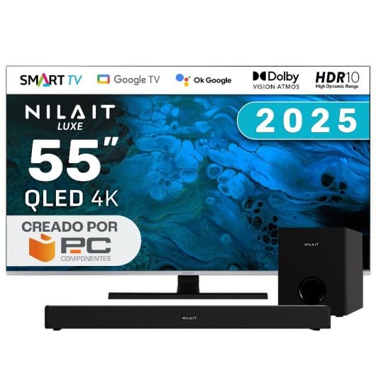 Nilait Luxe 55"UC8003S QLED UHD 4K Smart TV + Barra de sonido con subwoofer 120W Dolby, 2.1
