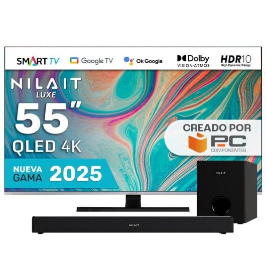 Nilait Luxe 55UC8003S 55" QLED UHD 4K Smart TV + Soundbar mit 120W Dolby-Subwoofer, 2.1