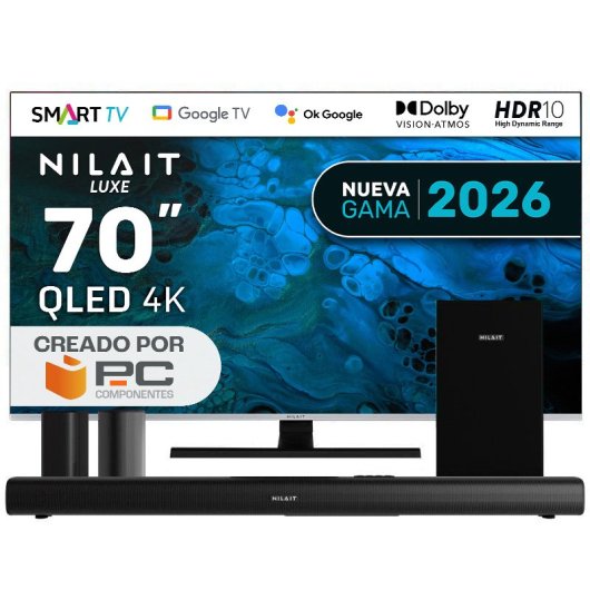 Nilait Luxe 70"UC8003S QLED UHD 4K Smart TV+ Barra de sonido con subwoofer 5.1.2 Dolby Atmos
