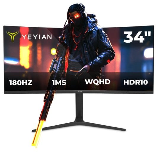 Yeyian YMC-FV234-M1 Gaming-Monitor 34" WQHD 180Hz HDR10 FreeSync/G-Sync kompatibel gebogen
