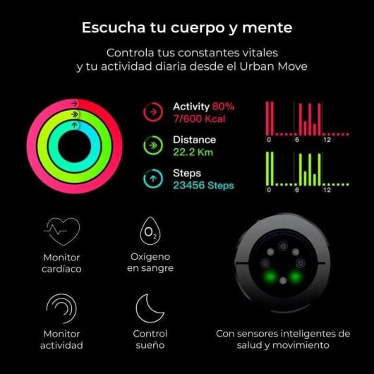 Ksix Urban Move Bluetooth 52,6mm AMOLED Preto Tamanho Único IP67 SpO2 Pulsómetro Sono