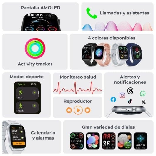 Ksix Urban Move Bluetooth 52,6mm AMOLED Cinzento Tamanho Único IP67 SpO2 FC Sono