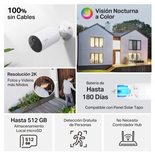 Tapo TC82 Cámara de Vigilancia Exterior, 2K 3MP, Detección IA Gratuita, Visión Nocturna a Color