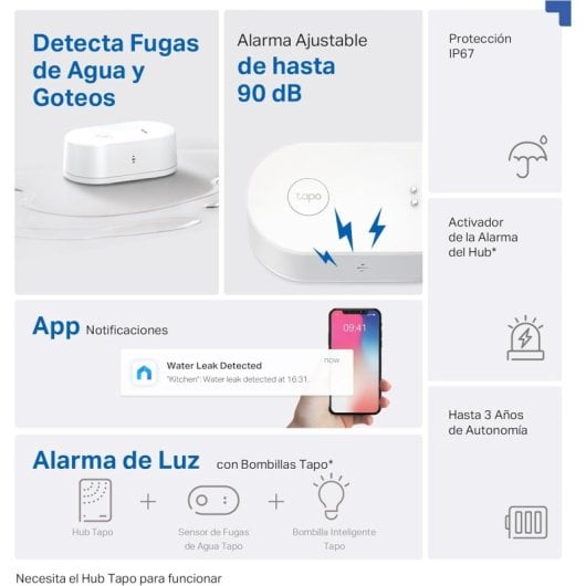 Capteur de fuite d'eau intelligent TP-Link Tapo T300 avec alarme 90 dB