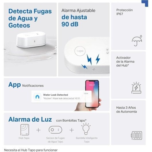 Wassermelder TP-Link Tapo T300 kabellos IP67 90dB Alarm 6 Sonden App