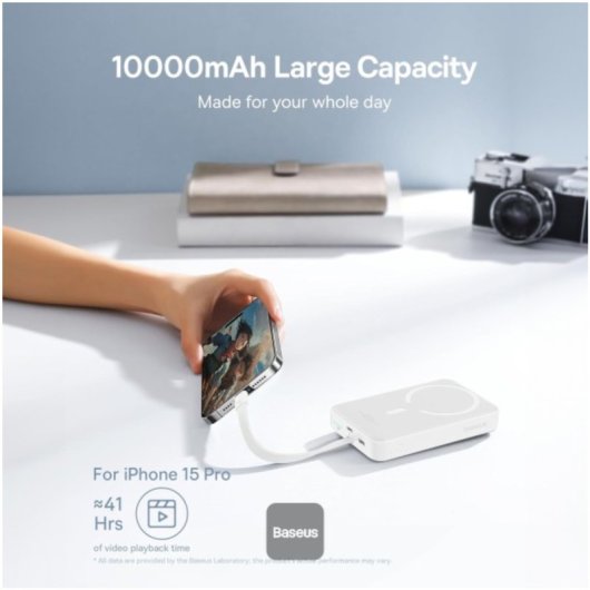 Baseus 10000 mAh 30 W Magsafe Kabelloses Schnellladen Externe Powerbank Weiß