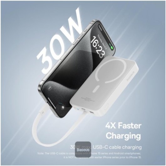Baseus 10000 mAh 30 W Magsafe Kabelloses Schnellladen Externe Powerbank Weiß