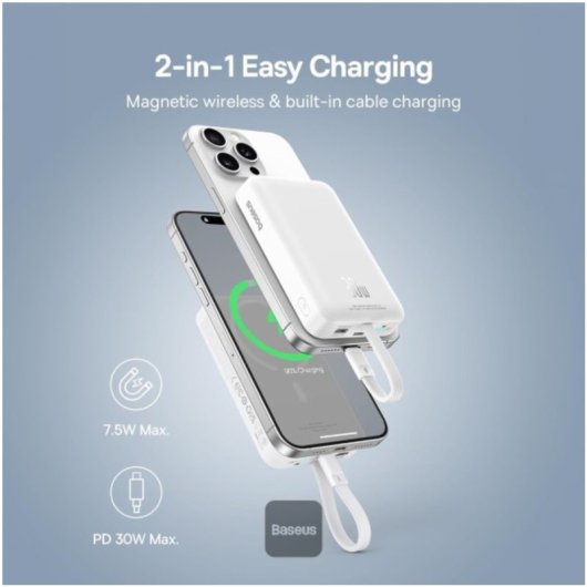 Baseus 10000 mAh 30 W Magsafe Kabelloses Schnellladen Externe Powerbank Weiß