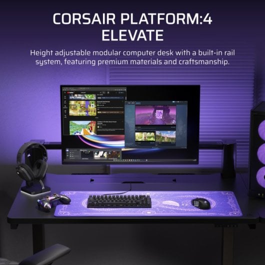 Corsair Platform:4 Elevate Mesa Gaming Ajustable en Altura con Brazo para Monitor Modular Negra