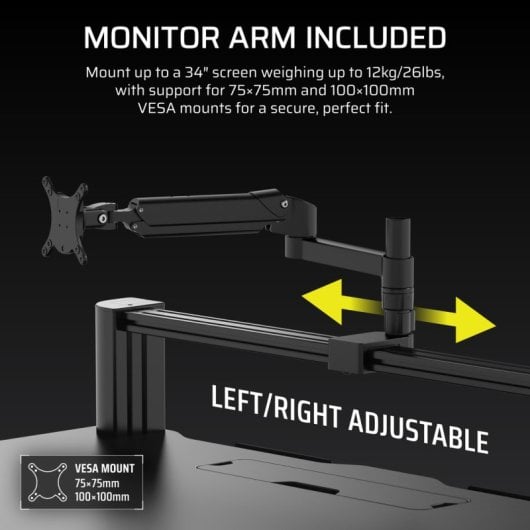 Corsair Platform:4 Elevate Mesa Gaming Ajustable en Altura con Brazo para Monitor Modular Negra