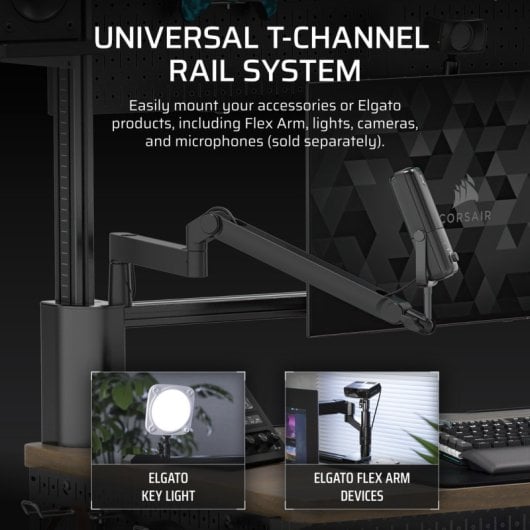 Corsair Platform:4 Elevate Mesa Gaming Ajustable en Altura con Brazo para Monitor Modular Negra