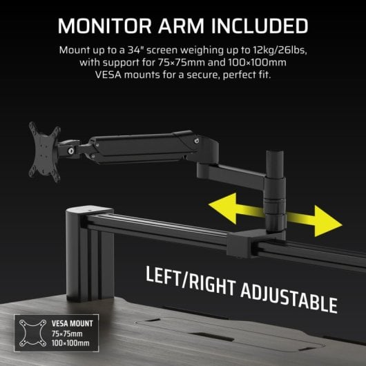 Corsair Platform:4 Elevate Mesa Gaming Ajustable en Altura con Brazo para Monitor Modular Madera