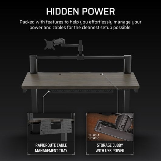 Corsair Platform:4 Elevate Mesa Gaming Ajustable en Altura con Brazo para Monitor Modular Madera