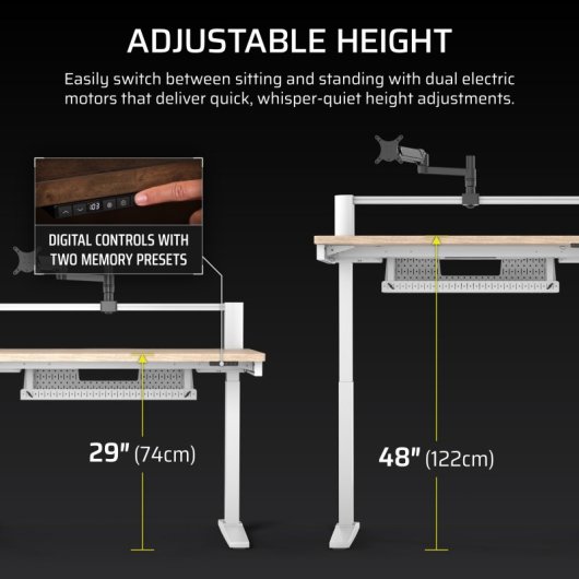 Bureau de jeu Corsair Platform:4 Elevate réglable en hauteur avec bras d'écran modulaire, blanc