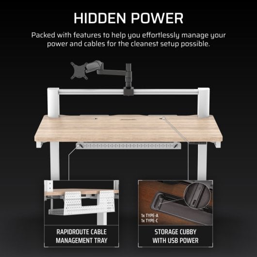 Bureau de jeu Corsair Platform:4 Elevate réglable en hauteur avec bras d'écran modulaire, blanc