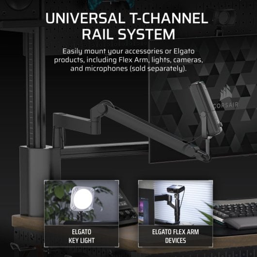 Bureau de jeu Corsair Platform:4 Elevate réglable en hauteur avec bras d'écran modulaire, blanc