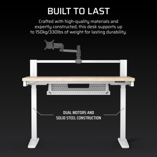 Bureau de jeu Corsair Platform:4 Elevate réglable en hauteur avec bras d'écran modulaire, blanc