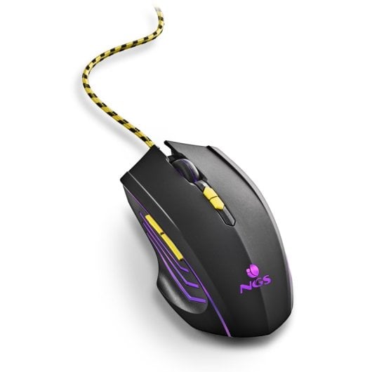 NGS GMX-123 Ratón Gaming con Cable y Luz LED Arcoiris Ultraligero 3200 DPI Negro