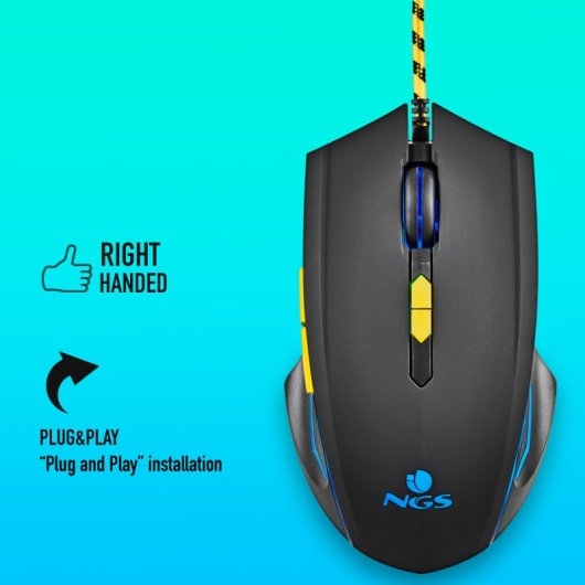 NGS GMX-123 Ratón Gaming con Cable y Luz LED Arcoiris Ultraligero 3200 DPI Negro