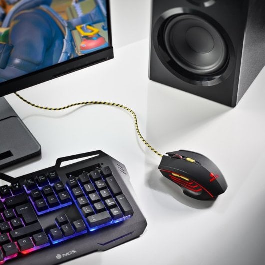 NGS GMX-123 Ratón Gaming con Cable y Luz LED Arcoiris Ultraligero 3200 DPI Negro