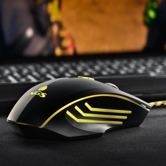 NGS GMX-123 Ratón Gaming con Cable y Luz LED Arcoiris Ultraligero 3200 DPI Negro
