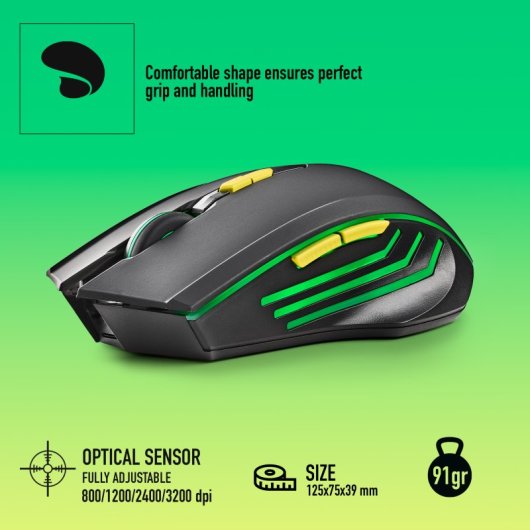 NGS GMX-200 Ratón Inalámbrico Gaming con Luces LED Arcoiris Ultraligero 3200 DPI Negro