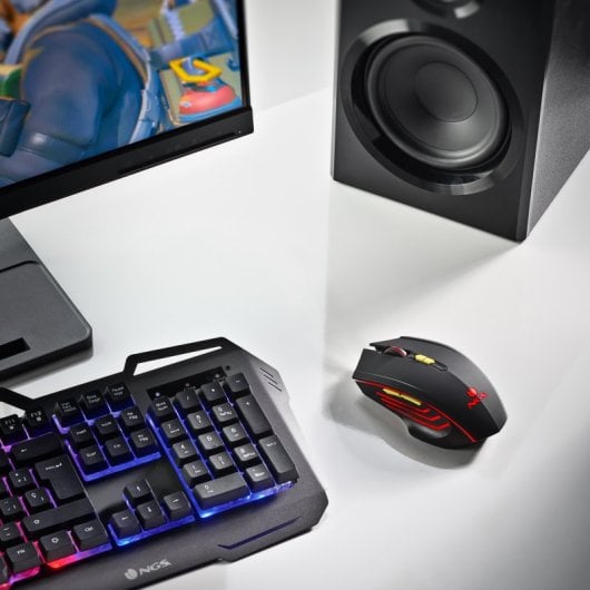 NGS GMX-200 Ratón Inalámbrico Gaming con Luces LED Arcoiris Ultraligero 3200 DPI Negro