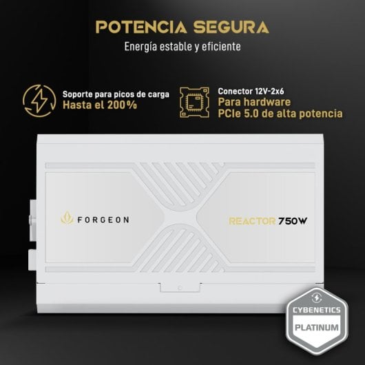 Forgeon Reactor 750W Cybenetics Platinum ATX 3.1 PCIe 5.1 Full Modular Fuente de Alimentación Blanca