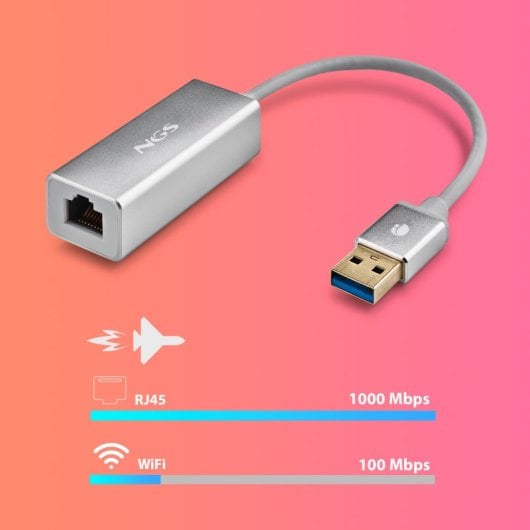 NGS Hacker 3.0 Conversor Adaptador de USB 3.0 a LAN RJ-45 1Gbps 15cm Gris