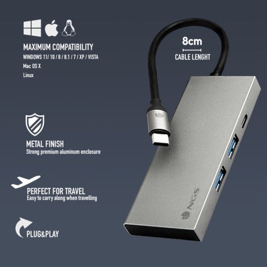 NGS Wonder Dock4 Pro Adaptador Multiportas USB-C para 2x USB 3.0 + 1x USB-C PD 100W + 1x HDMI 4K 30Hz