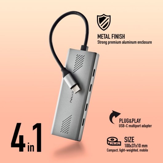 NGS Wonder4-C Hub Multipuerto USB-C 4 en 1 de Aluminio
