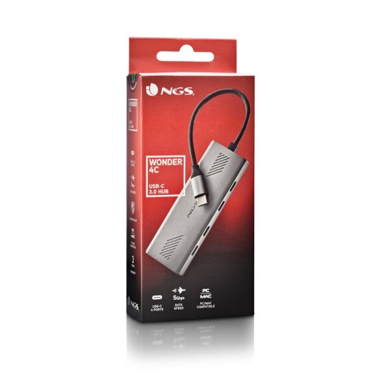 NGS Wonder4-C Hub Multipuerto USB-C 4 en 1 de Aluminio