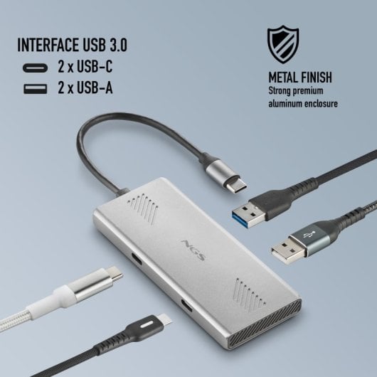 NGS WONDERDUO-C Adaptador Multipuerto USB-C 3.0 a 2x USB-C + 2x USB-A 5Gbps Aluminio
